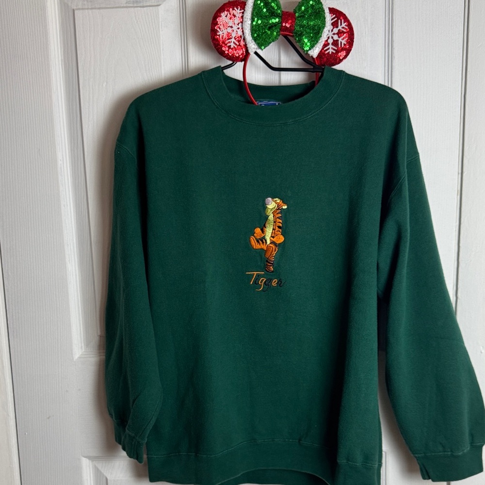 Tigger Embroidered Forest Green Crewneck Sweater